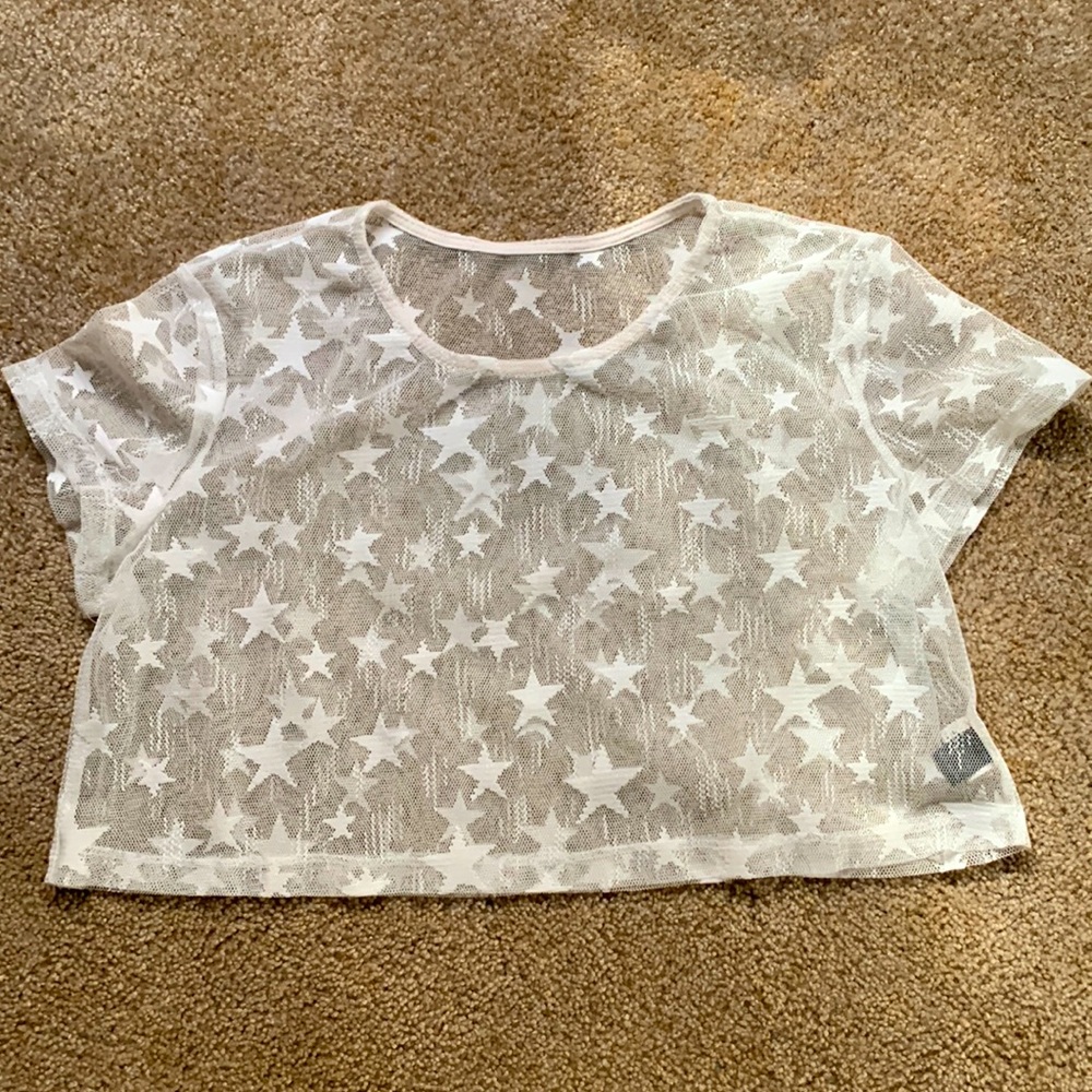 Star Print Mesh Sheer Top
